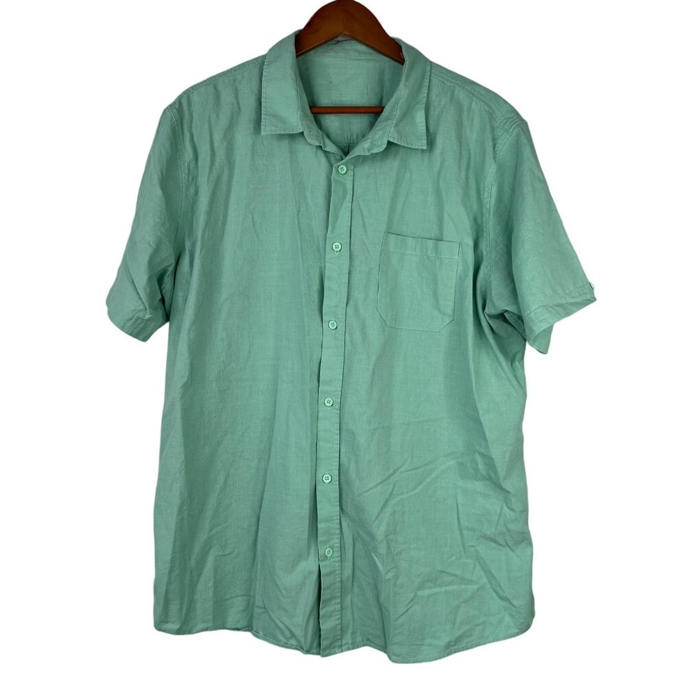 Button Up Shirt Size 2X Short Sleeve Collared Pocket Career Summer Mint Green
